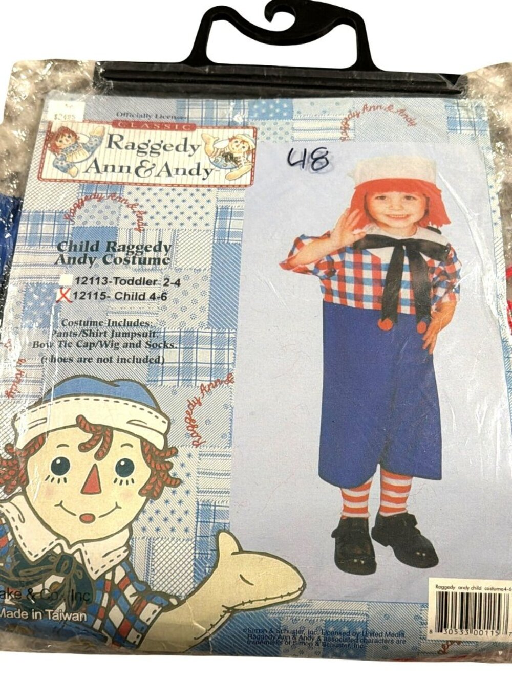 Raggedy Ann & Andy Child Raggedy Andy Costume Size 4-6 New